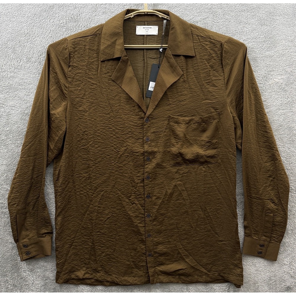 One Teaspoon Mens XL Bronze Faux Silk Button Up Long Sleeve Shirt 21192 NWT